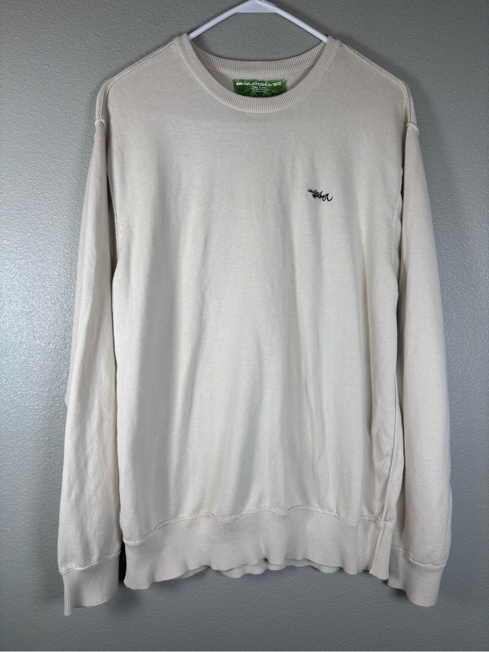 VTG Y2K Quiksilver Beige Pull Over Sweater Men's XL Surf Embroidered